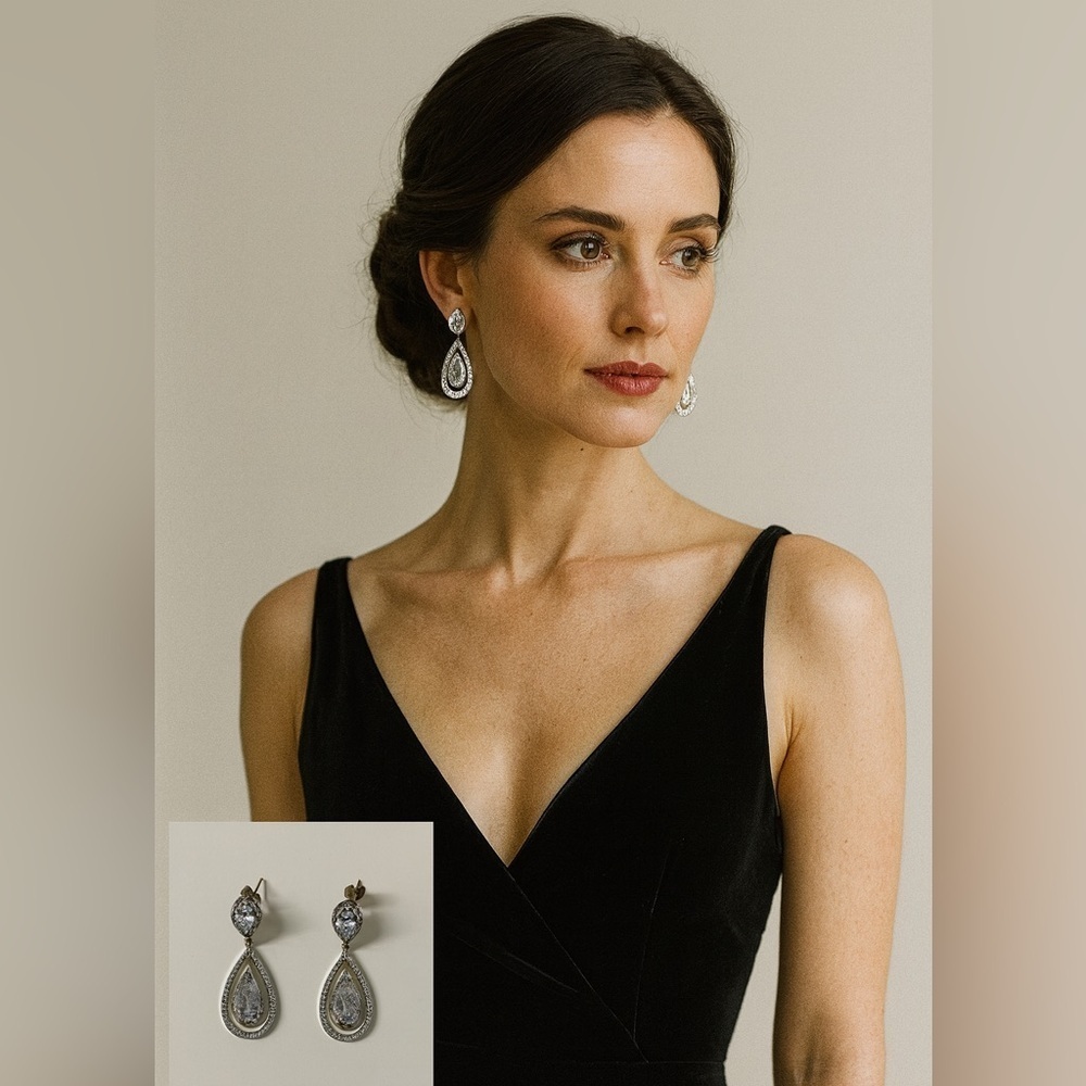 NEW Cubic Zirconia Earring Set Formal Evening Wear Bridal Jewelry Silver Diamond